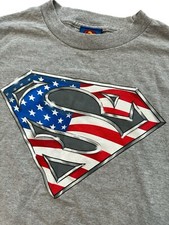 Camiseta De Colección Logo Superman Talla Pequeña Para Hombre Gris Bandera Americana Camiseta Superhéroe
