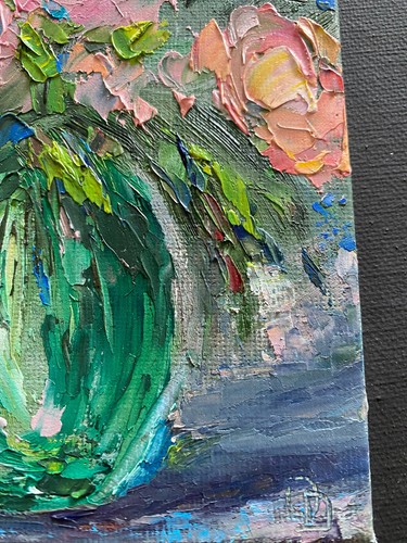 ORIGINAL OIL Painting " ROSES in VASE" impasto 7"x5" by Olga Diduh. - Picture 7 of 8