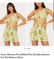 NWT PRETTY LITTLE THING Ruched Ribbed One Shoulder Bodycon Dress