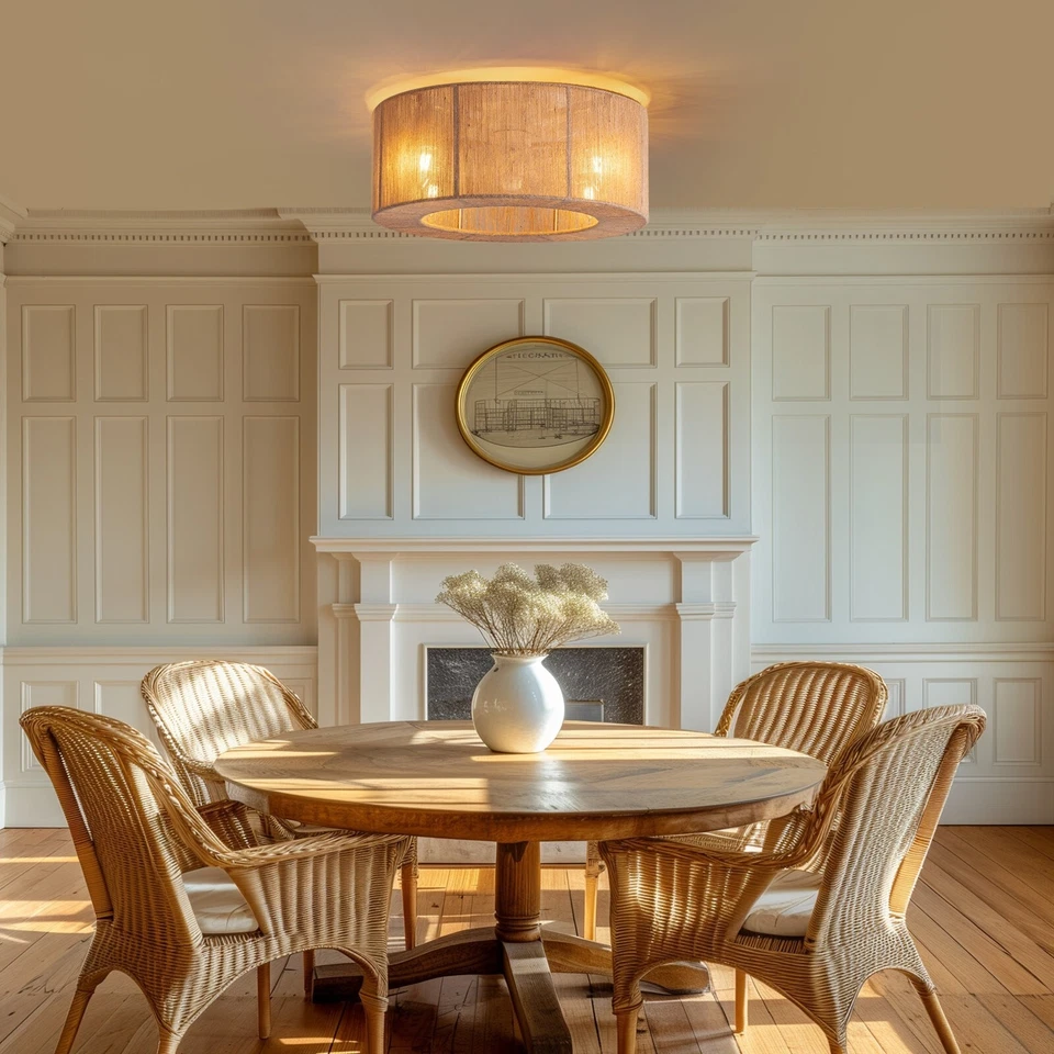 Ventilador de techo de ratán boho de 18" con luz y ventilador de techo de montaje empotrado remoto Foto 3 de 4