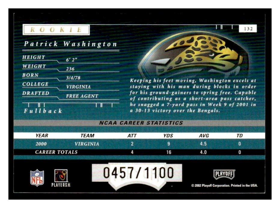 2001 Playoff Preferred #132 Patrick Washington #/1100 - Image 2 of 2