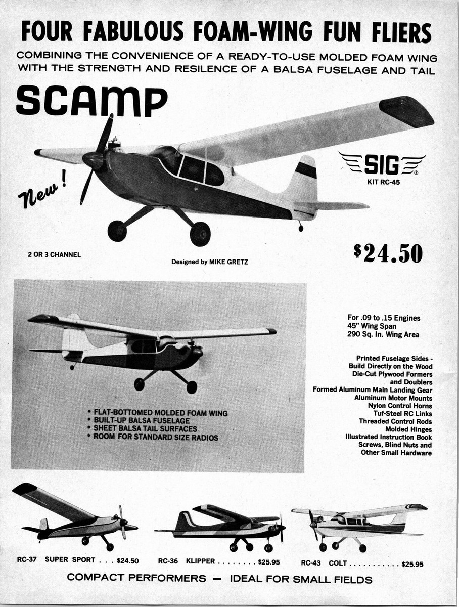 SIG Scamp RC Airplane Kit Vintage Print Ad Wall Decor Klipper Colt Super  Sport - Main Image