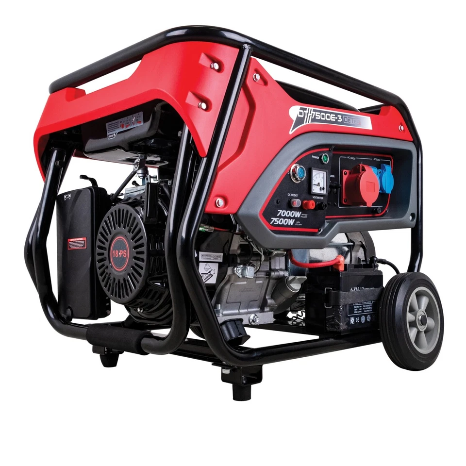 DETEC. Notstromaggregat 230V/400V 3 Phasen Benzin-Generator 7500W mit E-Start