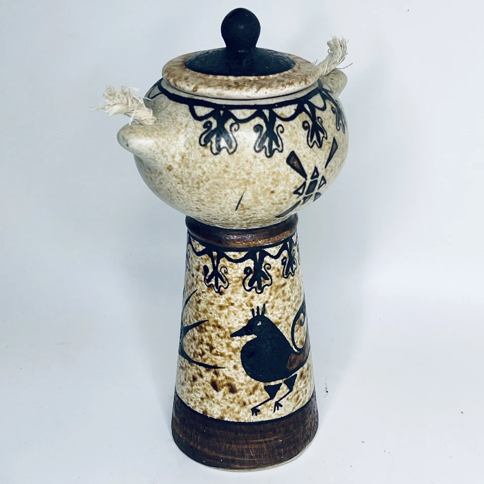 Ancient Style Oil Lamp Double Burner Vintage Stoneware 19cm Mediterranean Decor - Image 2 of 4