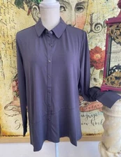 H by Halston Grey XS Jet Set Jersey Button Front Shirt Asymmetric Hem New