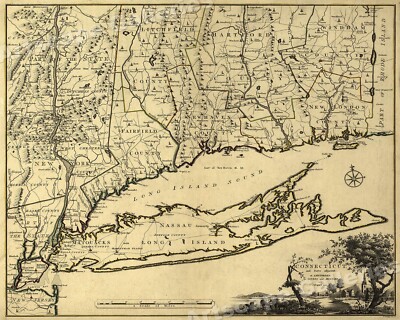 1770s Early Map of Connecticut, New Jersey, New York Long Island