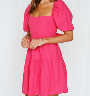 hello molly pink ruffle dress Hello Molly Puff Sleeve Pink Mini Dress Size 6 Open Back Bow Valentine  Spring M