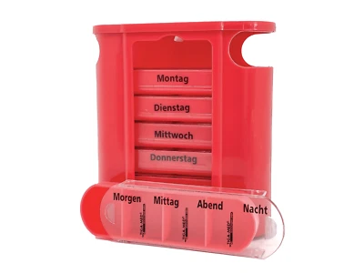 Medi Tabletten Box Rot 7 Tage Pillenbox Pillendose Medikamenten Dosierer TigaMed - Bild 1 von 2