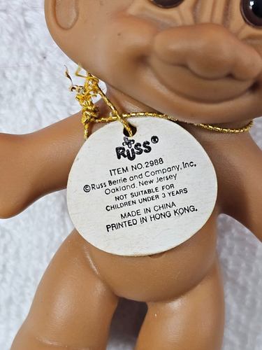 VTG Troll Doll 3" Russ Lucky Bingo Lottery Purple Hair w/Pot of Gold Tag 1990's - Picture 3 of 8