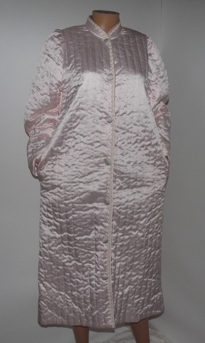 Vintage 1970s Miss Elaine Long Pink Quilted Housecoat Robe Pockets XS SMALL - Picture 4 of 5