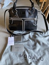 Modalu  Black Leather Pippa Bag Handbag~ Top Handles, Feet, Silver Hardware