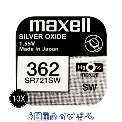 10 x Maxell 362 Uhrenbatterie 1,55 V SR721SW SR58 AG11 LR721 25mAh Knopfzelle
