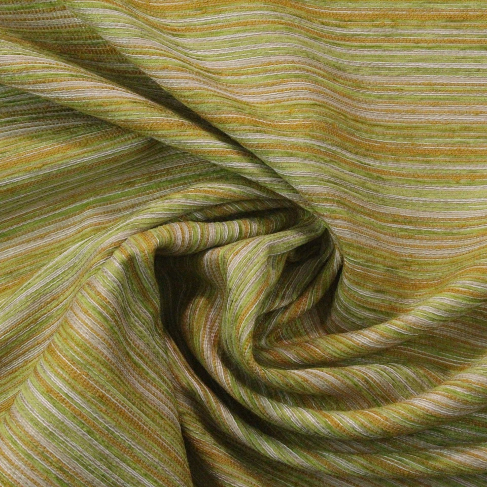DESIGNER ATTICUS GOLD GREEN CHENILLE STRIPE RAILROADED MULTIUSE FABRIC BTY 56"W - Image 3 of 4