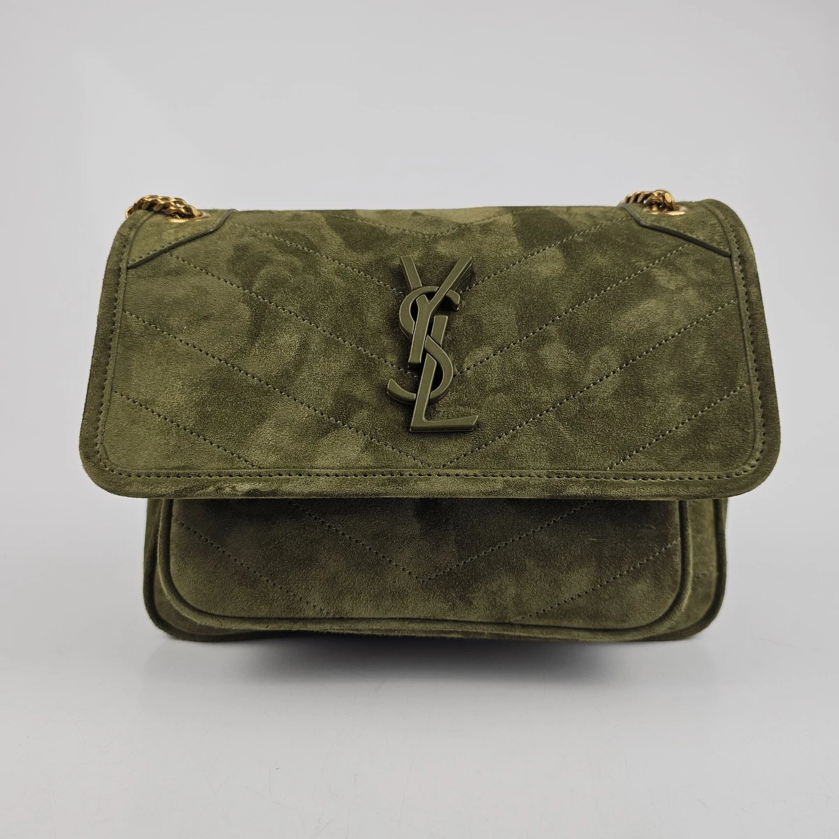 Saint Laurent Sulpice Medium Suede Shoulder Bag In Dark Green