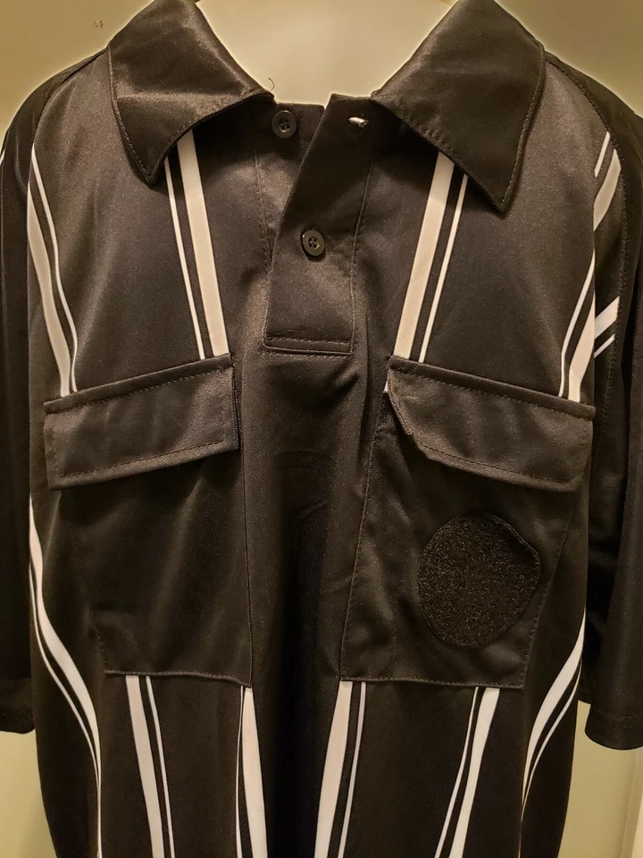 KWIKGOAL Official Referee Umpire Black & White Striped XL Mens Polo Shirt - Image 2 of 4