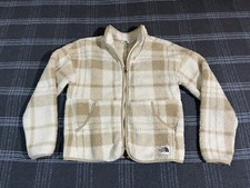North Face Jacket Girl's Medium 10/12 Beige Plaid Full Zip Fleece Long Sleeve
