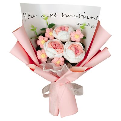 Crochet Bouquet Hand-woven Rose Daisy Bouquet Crochet Artificial Flowers（11pc...