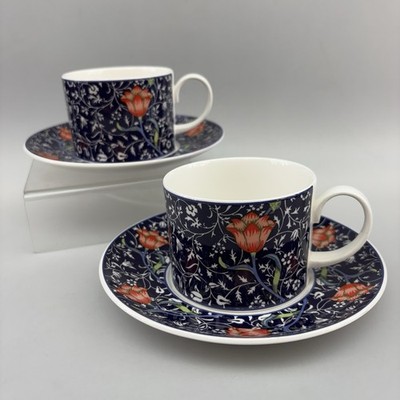 Two DUNOON William Morris Medway Chintz Fine Bone China Cup & Saucer England