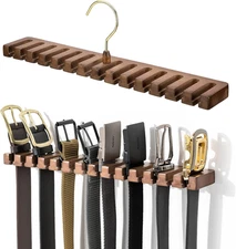 Wooden Belt Rack for Closet Wall Mount, Sturdy Belt Hanger Organizer Holds 14 Be
