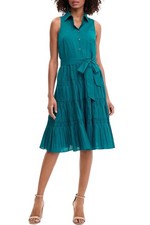 Anne Klein Womens Sleeveless Pintuck Tie-Waist Midi Dress 4 Ink Teal - NWT $149