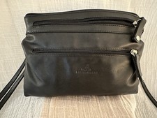 Bruno Rossi Black Italian Pleated Leather, Small Crossbody Handbag, VERY GOOD