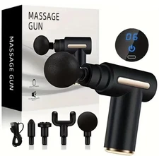 Deep Tissue Massage Gun 6 Speed Electric Muscle Massager w/ Heads USB Charger
