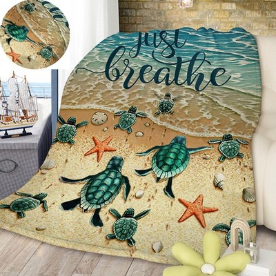 Tropical Baby Sea Turtle Flannel Fleece Blanket Ocean Wave Flannel Blanket Couch