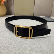 Tom Ford Mens Black Leather Gold Metal Buckle Belt Width 3.5cm