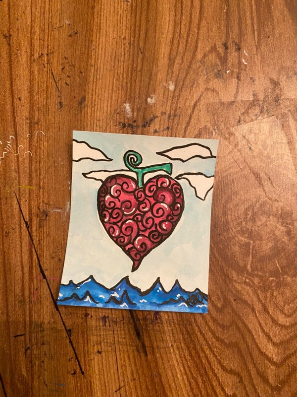aceo art card original painting ope ope fruit by Lilli DePeppo altkeyart anime