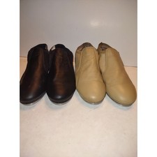 2 Pairs - Revolution Dancewear Tap Shoes Size 7 Tan Size 6 Black Leather Kids