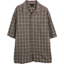 Used TRUST Check Pattern Short-Sleeve Open Collar Linen x Rayon Box Shirt Me...