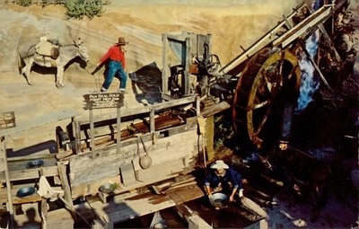 Gold Mine Re-creation with Prospectors, c1950, Ghost Town, California, Postcard