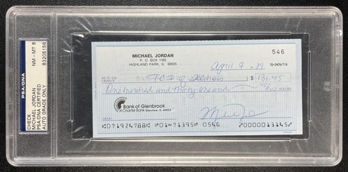 MICHAEL JORDAN PSA DNA AUTHENTIC 8 AUTO SIGNED AUTOGRAPHED PERSONAL CHECK AUTO