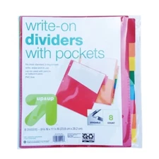 8ct Write-On Index Dividers with Pockets - Multicolor 3-Hole Punched Accessories
