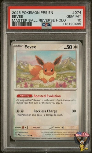 Eevee 074/108 Master Ball Reverse Holo Prismatic Evolutions Pokemon PSA 10
