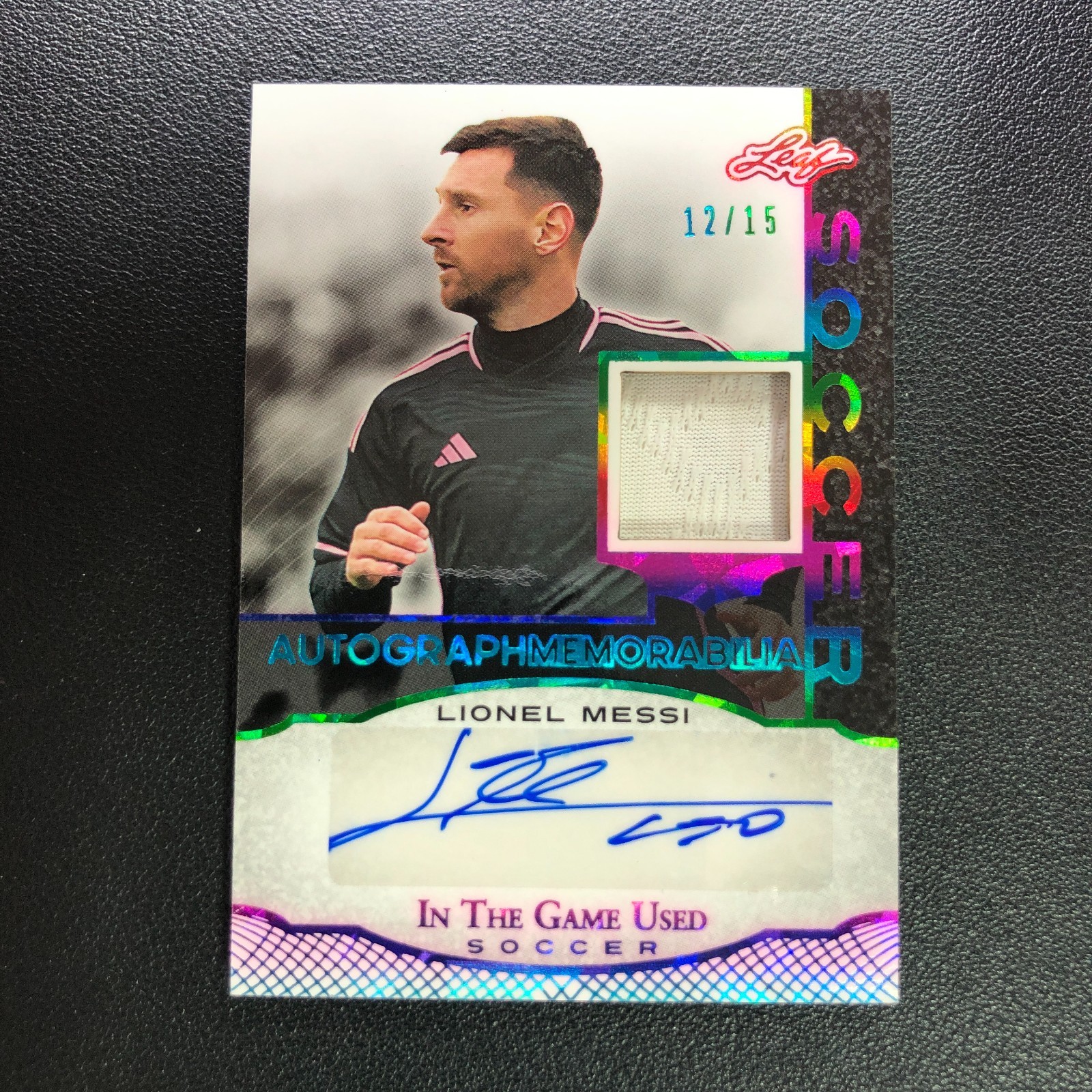 2024 Leaf in the Game Used Soccer Memorabilia Auto Lionel Messi Rainbow Holo /15
