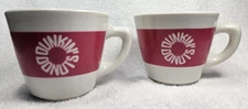 PAIR of DUNKIN DONUTS Coffee Cups* Pink Stripe Logo *Jackson China 70's Vintage