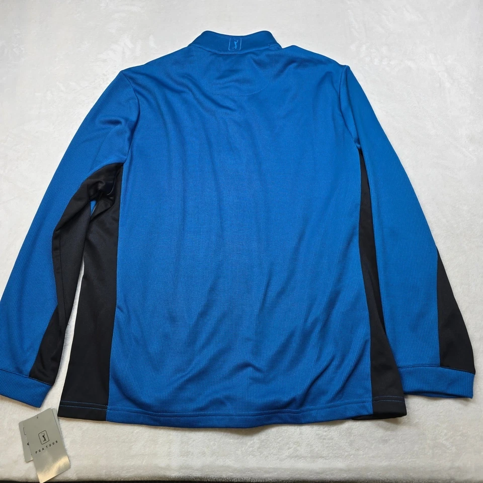 PGA 巡回赛保暖高尔夫套衫男式 2XL 蓝色黑色 1/4 拉链长袖新品 — 第 3/4 张图片
