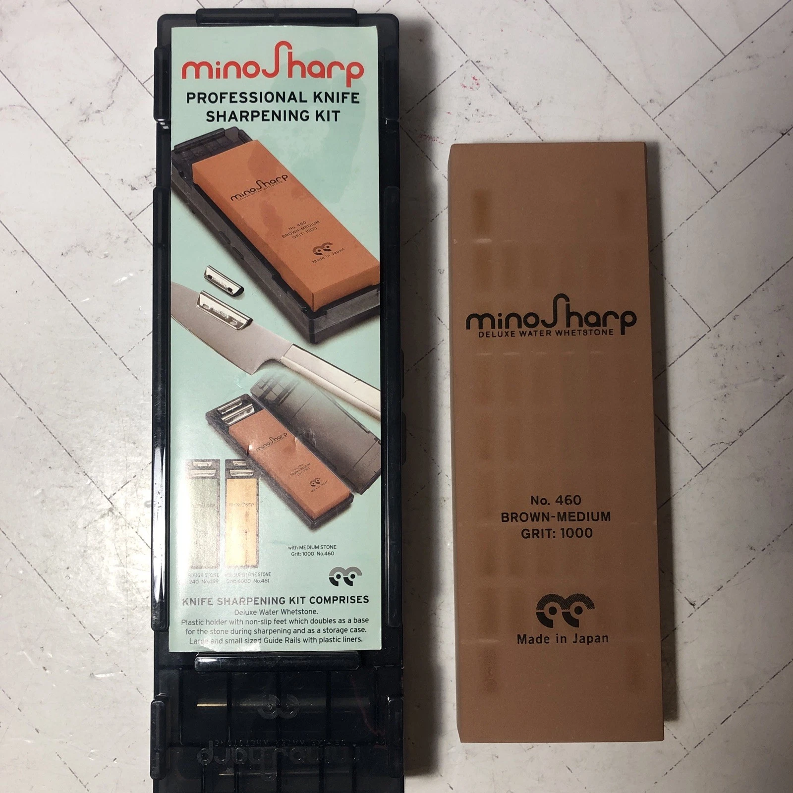 Minosharp Whetstone Knife Sharpening Kit Waterstone 1000 Grit Med Japan No 460