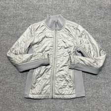 PrAna Jacket Womens Small Gray Quilted Sherpa Fleece Lined Full Zip Pockets