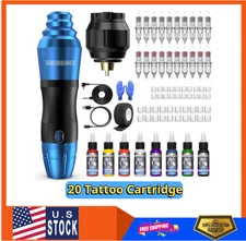 Tattoo Pen Machine Kit Needles Cartridge Ink Wireless Rotary Gun Power Supply