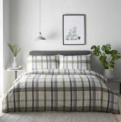 HOMEMAKER BEDDING New bed set duvet cover pillow case tartan check olive khaki green bedding