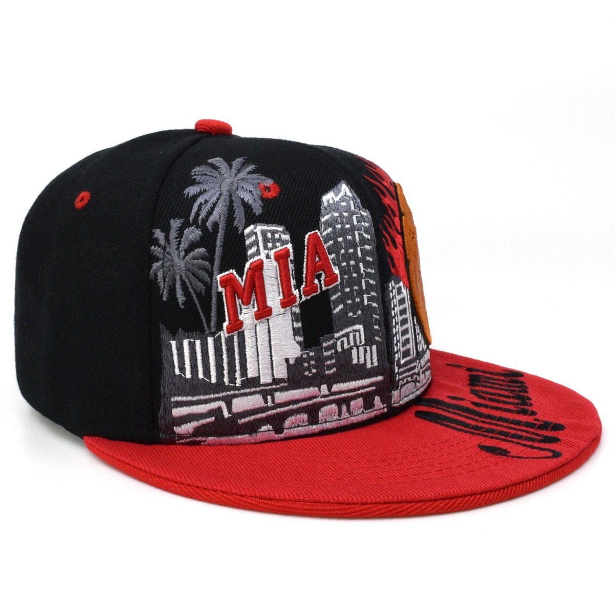 Miami Downtown Premium MIA Basketball Leader Snapback Black Red