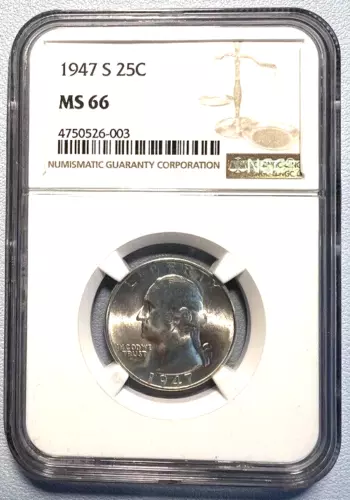 NGC MS66 1947-S Washington Quarter Silver Certified White GEM BU PQ