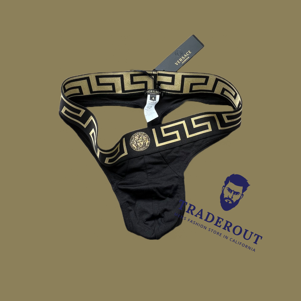 Versace men Black Greca Border cotton stretch Thong Underwear size