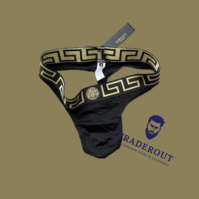 Versace men Black Greca Border cotton stretch Thong Underwear size S L XL