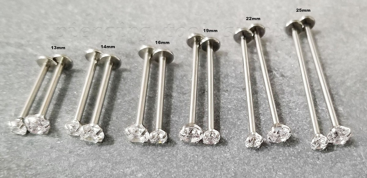 PAIR 16G Internally Threaded Surgical Steel CZ Prong Set Labret