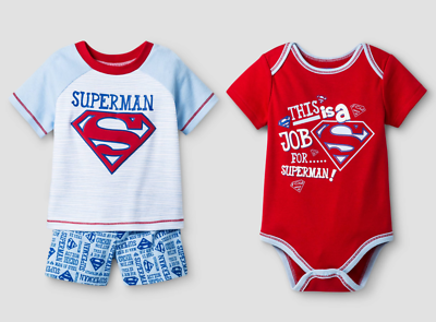 Baby Boy Superman 3 Pieces Shirt Shorts Bodysuit Blue Red NWT Job