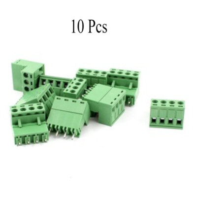  AC 300V 10A 4 Pins PCB Screw Terminal Block Connector 5.08mm Pitch Green 10 Pcs