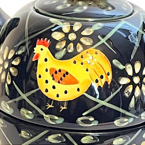 Mesa Tè Gallo di Pollo Artigianale per Un Set Teiera Nero Giallo Ceramica 7" - Foto 6 di 11